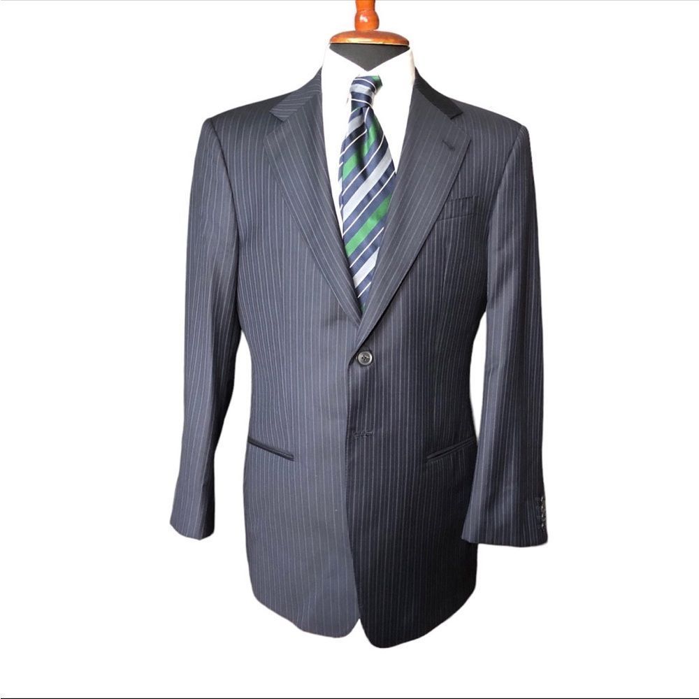 armani collezioni suit jacket blaze 40r black striped wool dual vent 2 button.